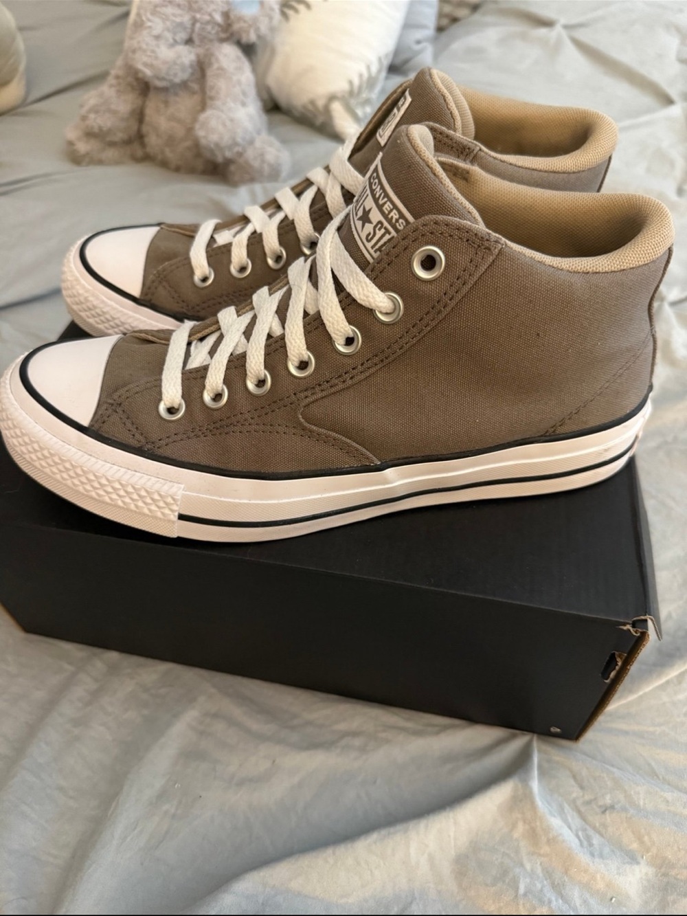 Converse High Top Sneakers in Taupe and White